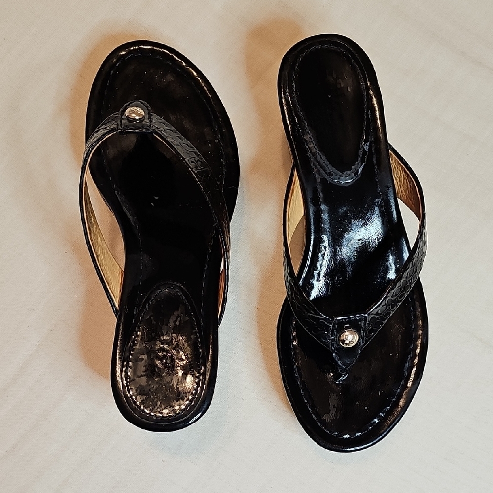 Coach Jorgina Women's Size 5B Black Patent Leather Sandals Cork Wedge